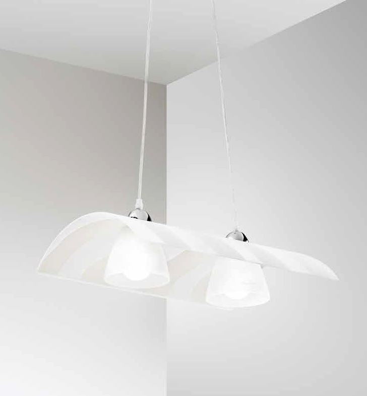 Sospensione 2 luci vetro a lastra curvata con fasce vetro satinato struttura metallo cromo 2XE27 non incl. ZEBRATA Sospensione 2 luci vetro a lastra curvata con fasce vetro satinato struttura metallo cromo 2XE27 non incl. ZEBRATA
